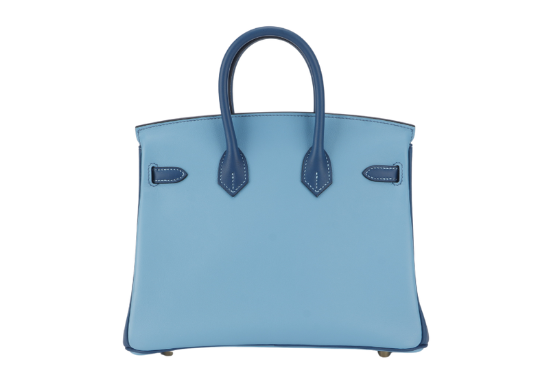 HERMES BIRKIN 25 HSS STAMP U (YEAR 2022) BLUE CELESTE MIX NAVY BLUE SWIFT LEATHER BRUSHED GOLD HARDWARE WITH LOCK&KEYS AND DUST COVER