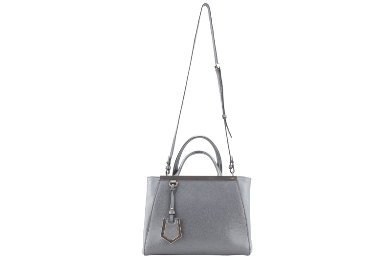 FENDI 2JOURS PETITE (8BH253-D7E-158-0501) GRAY CANVAS LEATHER GOLD HARDWARE NO DUST COVER AND NO BOX