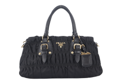 PRADA GAUFRE 2WAY BAG BLACK NYLON GOLD HARDWARE WITH STRAPS NO DUST COVER