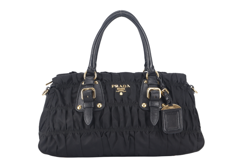 PRADA GAUFRE 2WAY BAG BLACK NYLON GOLD HARDWARE WITH STRAPS NO DUST COVER