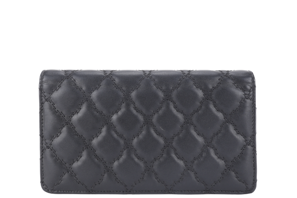 CHANEL QUILTED WALLET (2005xxxx) BLACK LAMBSKIN LEATHER SILVER HARDWARE WITH CARD AND DUST COVER