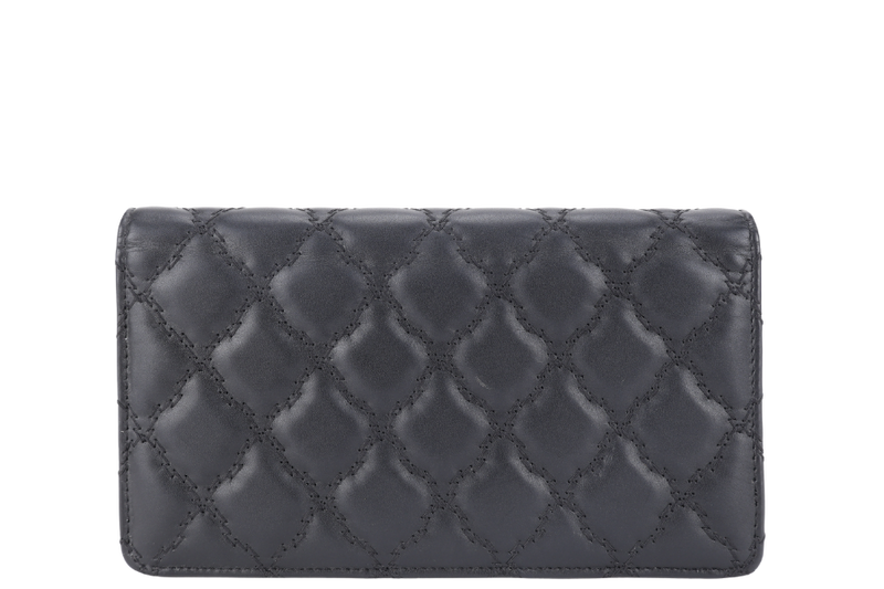 CHANEL QUILTED WALLET (2005xxxx) BLACK LAMBSKIN LEATHER SILVER HARDWARE WITH CARD AND DUST COVER