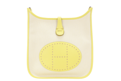 HERMES EVELYNE PM ECRU TOILE LIME YELLOW COLOR STAMP Y (YEAR 2020) WITH STRAP, DUST COVER, BOX AND PAPER BAG