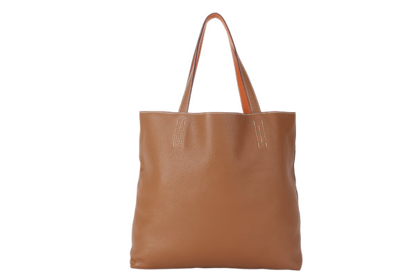 HERMES DOUBLE SENS TOTE 36 ORANGE GOLD TAURILLON CLEMENCE LEATHER STAMP Q SQUARE (2013) WITH DUST COVER