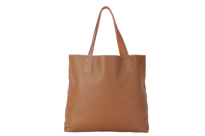 HERMES DOUBLE SENS TOTE 36 ORANGE GOLD TAURILLON CLEMENCE LEATHER STAMP Q SQUARE (2013) WITH DUST COVER