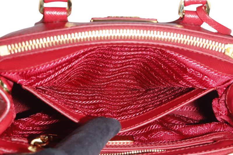 PRADA GALLERIA MINI TOTE (1BA906) RED SAFFIANO LEATHER GOLD HARDWARE WITH STRAP AND DUST COVER