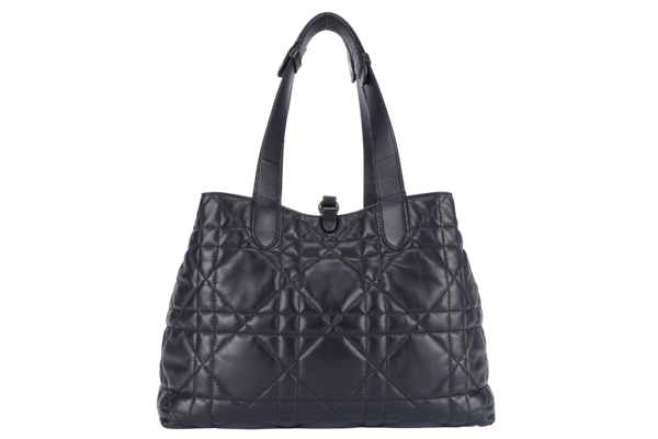 CHRISTIAN DIOR SMALL TOUJOURS BLACK MACROCANNAGE CALFSKIN TOTE WITH DUST COVER AND SMALL POUCH