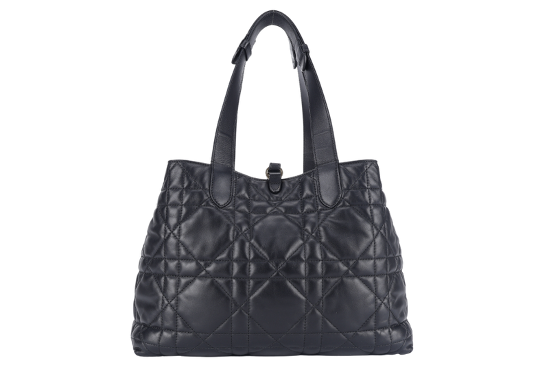 CHRISTIAN DIOR SMALL TOUJOURS BLACK MACROCANNAGE CALFSKIN TOTE WITH DUST COVER AND SMALL POUCH