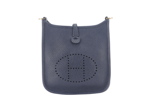 HERMES MINI EVELYN TPM BLUE NUIT CLEMENCE GOLD HARDWARE STAMP C (2018) WITH DUST COVER