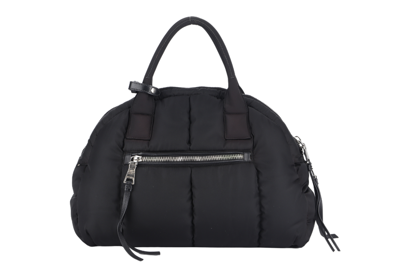 PRADA BOMBER TESSUTO 2 WAY BAG (BL0886) BLACK NYLON SILVER HARDWARE WITH DUST COVER , STRAP AND CARD