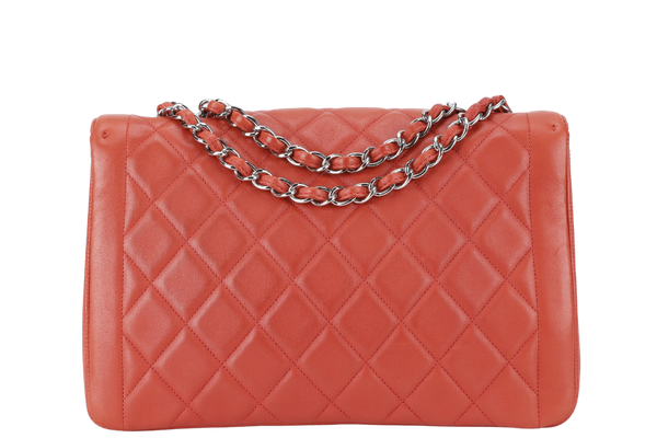 CHANEL COCO RIDER FLAP BAG (1465xxxx) LARGE PINK LAMBSKIN SILVER HARDWARE WITH CARD