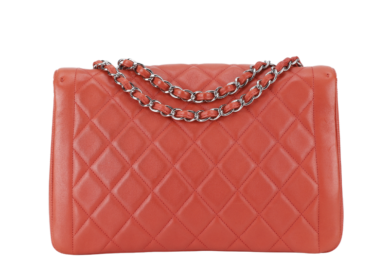 CHANEL COCO RIDER FLAP BAG (1465xxxx) LARGE PINK LAMBSKIN SILVER HARDWARE WITH CARD