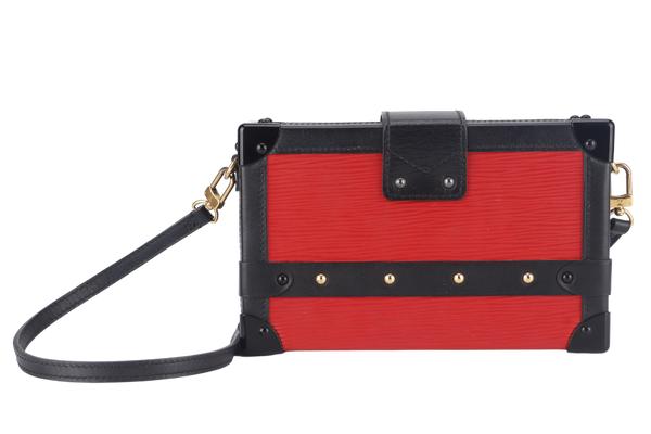 LOUIS VUITTON PETITE MALLE (M500313) ROUGE, BLACK EPI LEATHER SHOULDER BAG GOLD HARDWARE WITH DUST COVER AND BOX