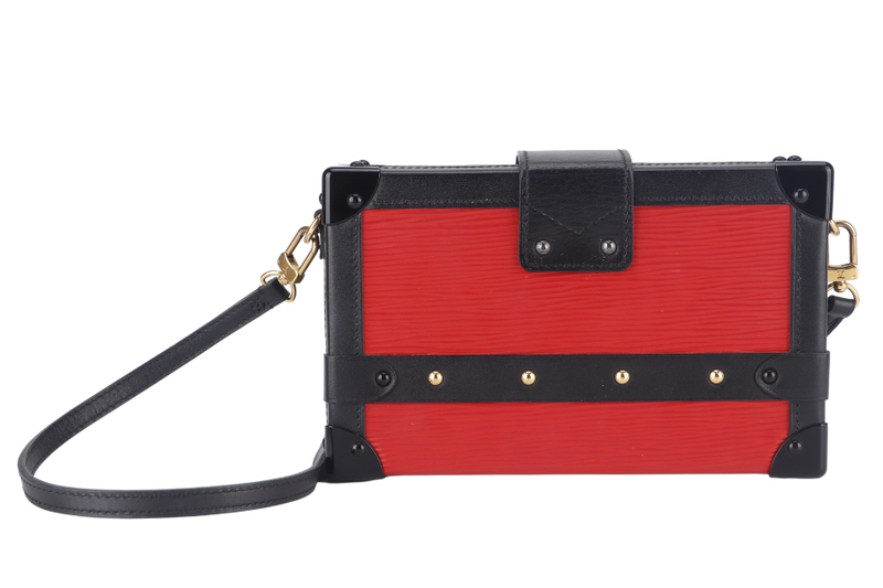 LOUIS VUITTON PETITE MALLE (M500313) ROUGE, BLACK EPI LEATHER SHOULDER BAG GOLD HARDWARE WITH DUST COVER AND BOX