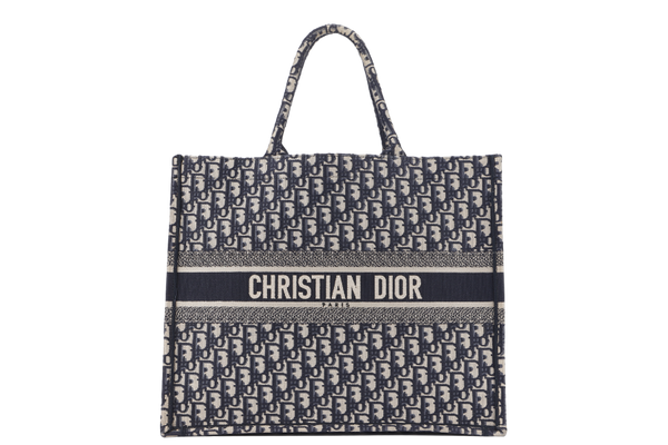 CHRISTIAN DIOR TOTE ECRU & BLUE DIOR OBLIQUE EMBROIDERY WITH DUST COVER