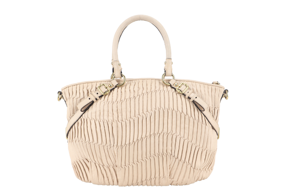 COACH MADISON SATCHEL (15942) BEIGE LEATHER GOLD HARDWARE WITH LEATHER STRAPS AND DUST COVER