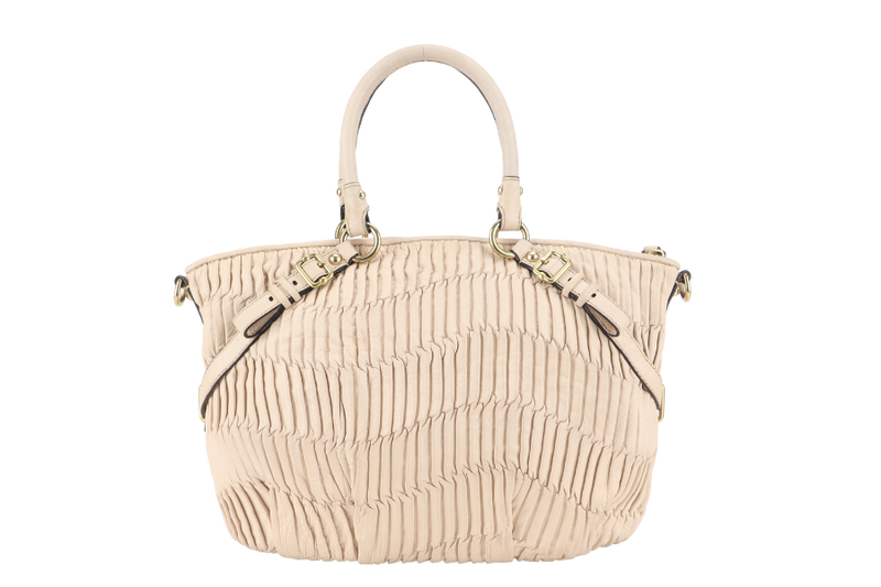 COACH MADISON SATCHEL (15942) BEIGE LEATHER GOLD HARDWARE WITH LEATHER STRAPS AND DUST COVER