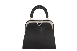 CHRISTIAN DIOR MINI CLASP HANDBAG BLACK SATIN SILVER HARDWARE WITH DUST COVER