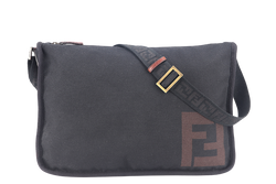 FENDI ZUCCA MESSENGER BAG BLACK CANVAS SILVER HARDWARE WITH DUST COVER