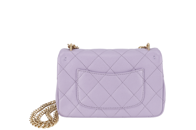 CHANEL MINI SWEETHEART RECTANGLE FLAP BAG (P9TExxxx) LIGHT PURPLE CAVIAR GOLD HARDWARE WITH DUST COVER AND BOX