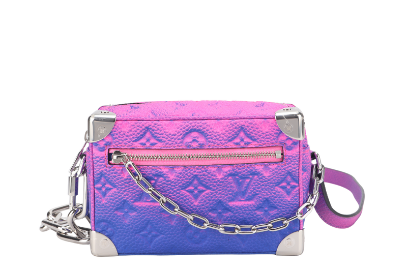 LOUIS VUITTON M81219 MINI SOFT TRUNK TAURILLON BLEU ROSE SILVER HARDWARE WITH STRAPS, DUST COVER AND BOX