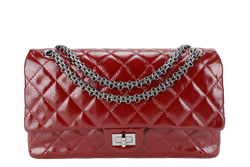 CHANEL 2.55 REISSUE (2025xxxx) BURGUNDY PATENT CAVIAR LEATHER RUTHENIUM HARDWARE WITH CARD NO DUST COVER