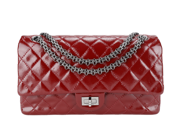 CHANEL 2.55 REISSUE (2025xxxx) BURGUNDY PATENT CAVIAR LEATHER RUTHENIUM HARDWARE WITH CARD NO DUST COVER