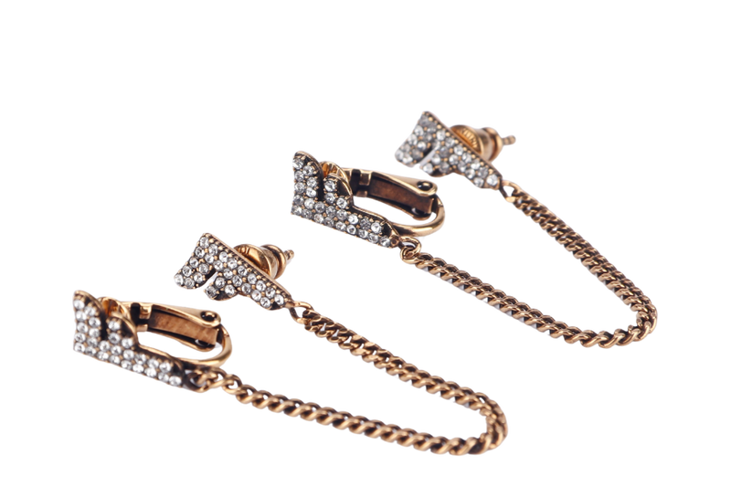 FENDI FF DROP EARRING WITH CLIP AND PIERCE, WITH BOX