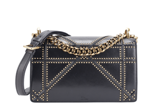 CHRISTIAN DIOR DIORAMA STUDDED BLACK LAMBSKIN GOLD HARDWARE (09-BO-0197) WITH DUST COVER AND CARD