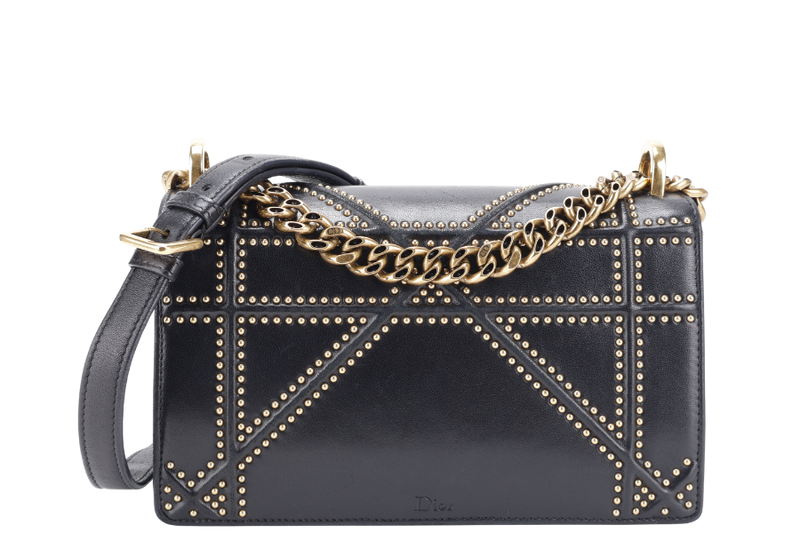 CHRISTIAN DIOR DIORAMA STUDDED BLACK LAMBSKIN GOLD HARDWARE (09-BO-0197) WITH DUST COVER AND CARD