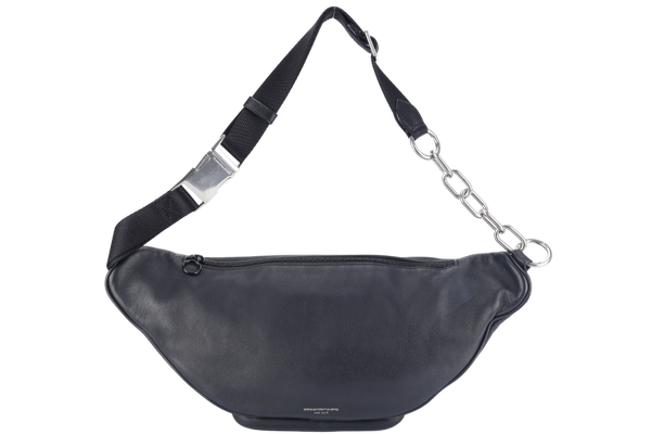 ALEXANDER WANG BLACK LAMBSKIN ATTICA BELT BAG SILVER AND BLACK HARDWARE NO DUST COVER