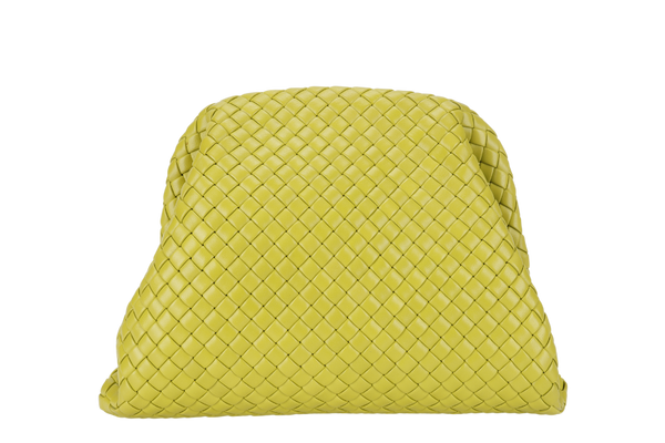 BOTTEGA VENETA FRAME CLUTCH NEON GREEN INTRECCIATO LEATHER WITH DUST COVER