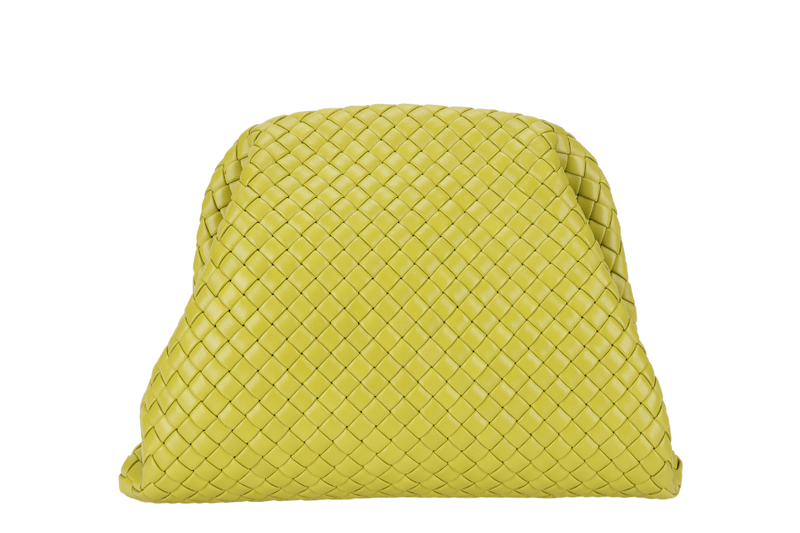 BOTTEGA VENETA FRAME CLUTCH NEON GREEN INTRECCIATO LEATHER WITH DUST COVER