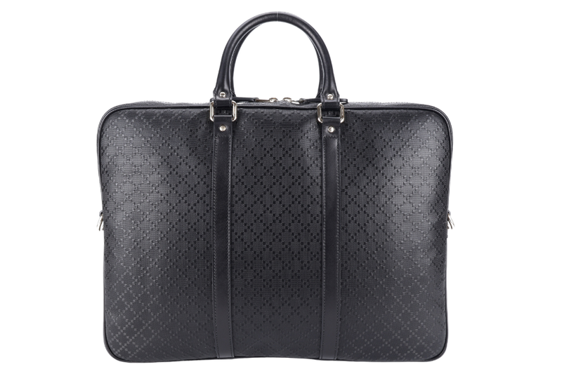 GUCCI DIAMANTE BRIEFCASE BLACK LEATHER 000926 WITH KEYS & LOCK AND DUST COVER