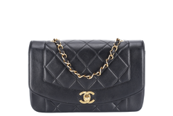 CHANEL DIANA MATELASSE SMALL(283xxx) BLACK LAMBSKIN LEATHER GOLD HARDWARE WITH DUST COVER