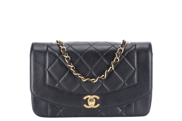 CHANEL DIANA MATELASSE SMALL(283xxx) BLACK LAMBSKIN LEATHER GOLD HARDWARE WITH DUST COVER