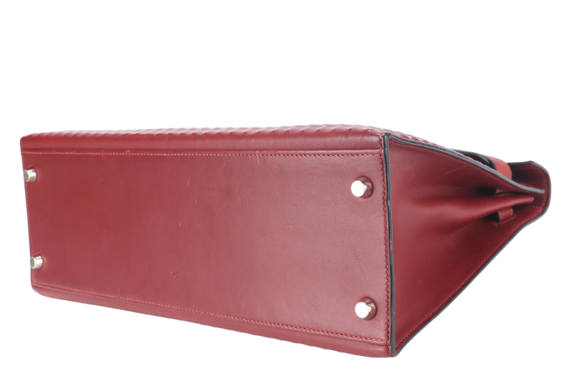 HERMES KELLY 32 WAFFLE SELLIER STAMP G (YEAR 2003) ROUGE H EVERCALF LEATHER SILVER HARDWARE WITH STRAPS, DUST COVER (NO KEYS & LOCK)