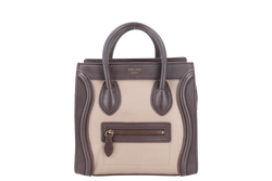 CELINE LUGGAGE NANO BAG TRICOLOR BROWN TAUPE LEATHER GOLD HARDWARE WITH LONG STRAPS