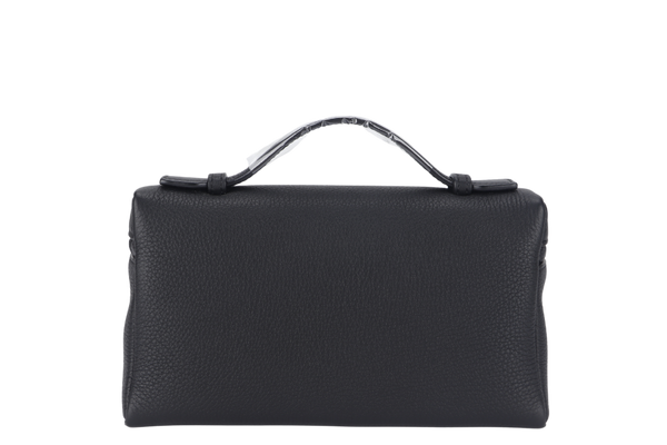 LORO PIANA EXTRA POCKET POUCH L19 BLACK GRAINED CALFSKIN WITH STRAPS GOLD HARDWARE AND DUST COVER