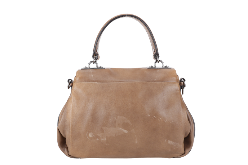 CELINE BROWN LEATHER METAL PANEL FLAP SHOULDER BAG SILVER HARDWARE WITH STRAPS, KEYS AND LOCK