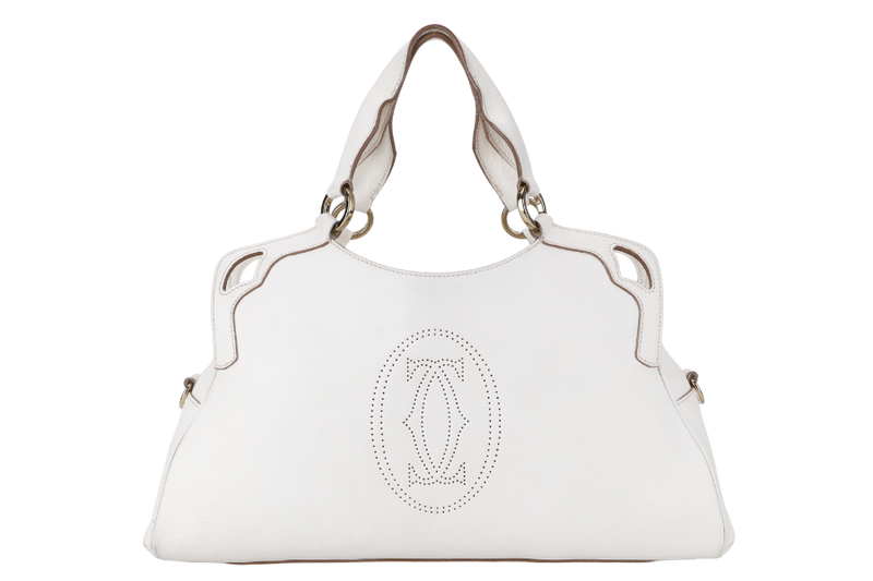 CARTIER MUST MARCELLO HANDBAG WHITE LEATHER WITH STRAPS AND DUST COVER