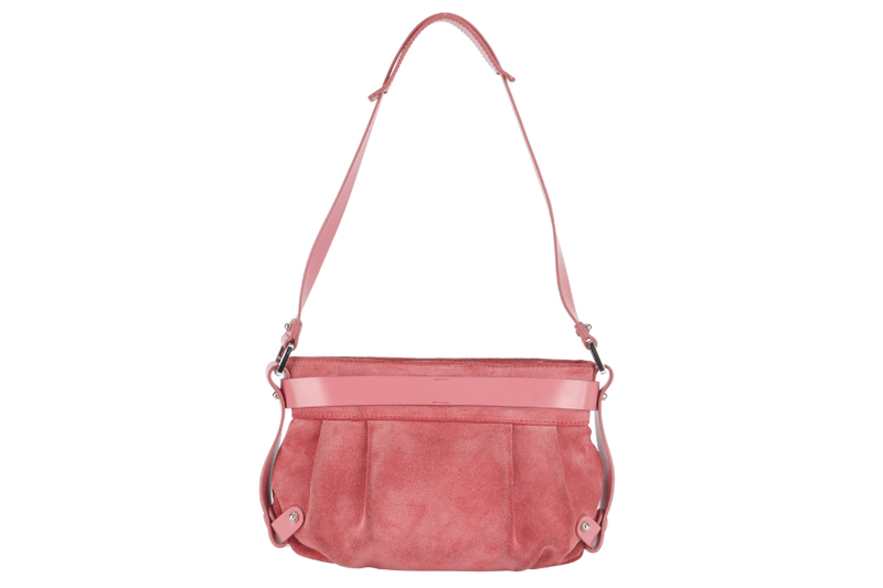 SALVATORE FERRAGAMO SMALL PINK SUEDE HOBO BAG(AU-21-5866) SILVER HARDWARE NO DUST COVER