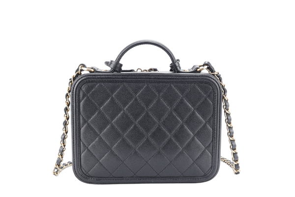 CHANEL FILIGREE VANITY CASE (2829xxxx) QUILTED BLACK MEDIUM CAVIAR LEATHER GOLD HARDWARE NO CARD WITH LOCK&KEYS AND DUST COVER
