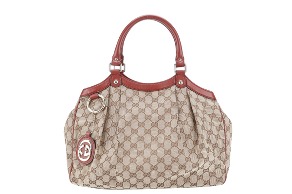 GUCCI MONOGRAM CANVAS SUKEY MAROON HANDBAG WITH DUST COVER