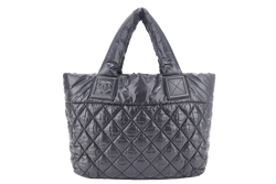CHANEL COCO COCOON TOTE BAG LARGE BLACK NYLON SILVER HARDEWARE (1470xxxx) WITH CARD