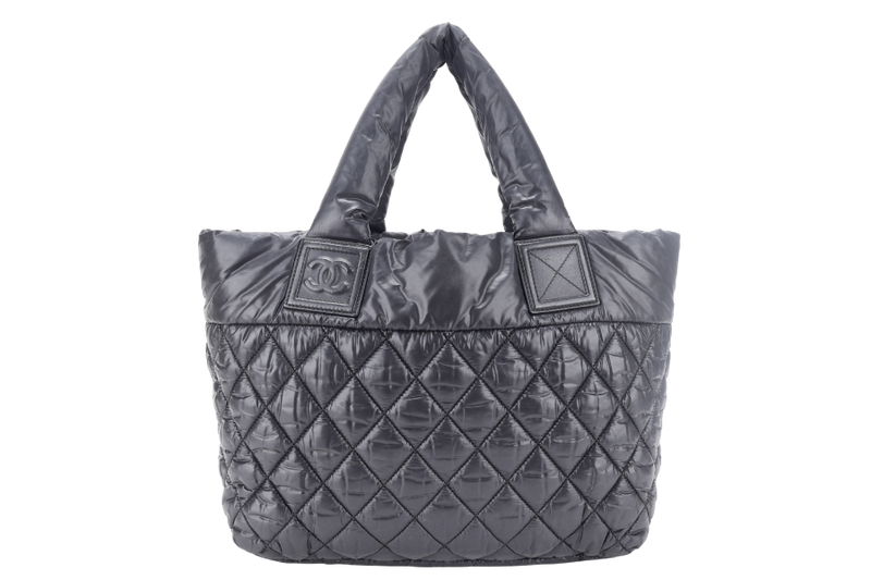 CHANEL COCO COCOON TOTE BAG LARGE BLACK NYLON SILVER HARDEWARE (1470xxxx) WITH CARD