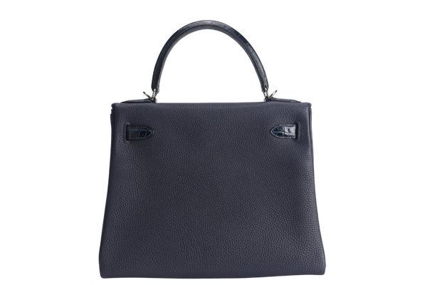 HERMES KELLY 28 STAMP Y (YEAR 2021) TOUCH NILOTICUS TOGO BLUE NUIT, BLUE BALTIQUE SILVER HARDWARE WITH KEYS&LOCK AND DUST COVER