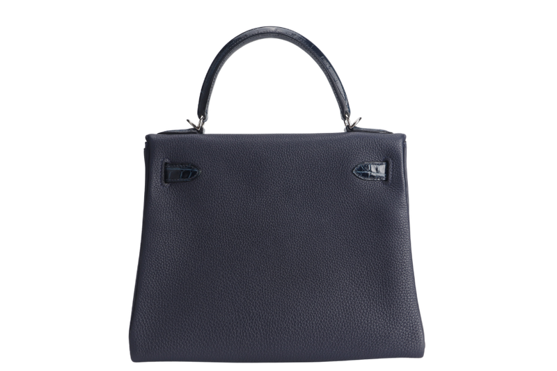 HERMES KELLY 28 STAMP Y (YEAR 2021) TOUCH NILOTICUS TOGO BLUE NUIT, BLUE BALTIQUE SILVER HARDWARE WITH KEYS&LOCK AND DUST COVER