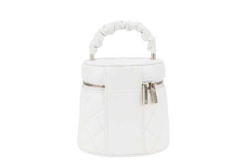CHANEL 22S VANITY SMALL TOP HANDLE WHITE LAMBSKIN GOLD HARDWARE (3203xxxx) WITH CARD, DUST COVER AND BOX