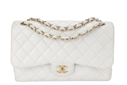 CHANEL JUMBO CLASSIC DOUBLE FLAP (1791xxxx) WHITE CAVIAR GOLD HARDWARE WITH CARD NO DUST COVER